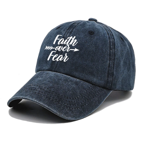 Casquette De Baseball En Coton Lavé Faith Over Fear Imprimé Flèche Graphique Vintage Chapeau Soleil Hommes Femmes Sports Plein Air
