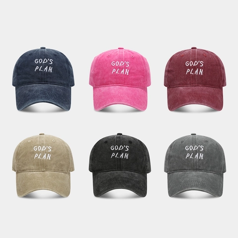 Washed Cotton Baseball Cap Distressed Retro Sonnenschutz Hut Mit Gods Plan Stickerei Für Herren Damen Verstellbar