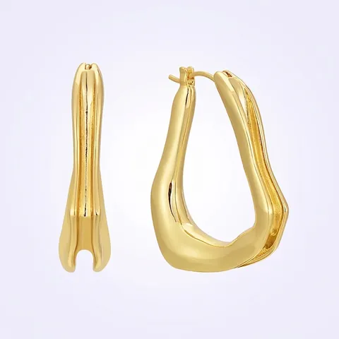 Pendientes de Aro Modernos de Superficie Lisa Irregulares Latón Chapado en Oro de 18K Joyas de Moda Geométricas Minimalistas Regalo Mujer