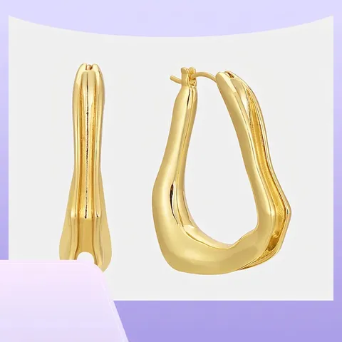 Boucles d'Oreilles Créoles Modernes à Surface Lisse Irrégulière Laiton Plaqué Or 18K Bijoux de Mode Géométriques Minimalistes Cadeau Femme