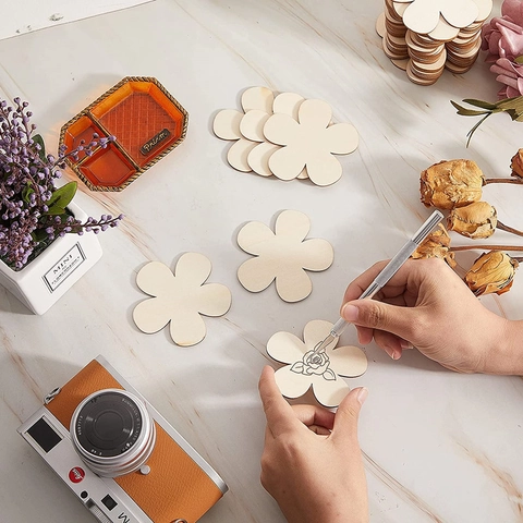 Flower Shaped Wooden Slices Blank Natural Wood Chips For DIY Painting Crafts Graffiti Coasters Home Decor Kids Arts