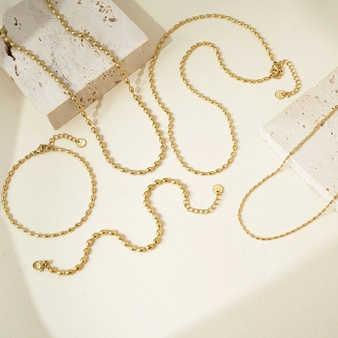 Collana Bracciale Minimalista Con Perle Di Riso Ovali Acciaio Inossidabile Gioiello Lucido Per Donne Uomini