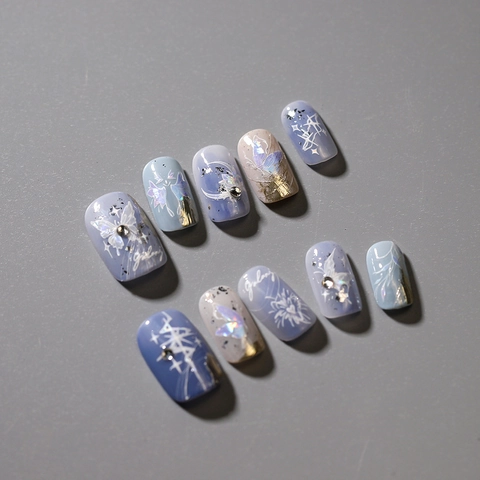 Adesivi Unghie Rilievo 5D Olografici Laser Argento Farfalla Stella Luna Decalcomanie Con Strass Manicure Fai Da Te