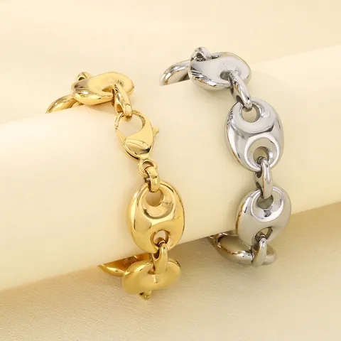 Pulsera De Eslabones Mariner De Acero Inoxidable Cadena Gruesa De Grano De Café Joyería De Moda Mujer Estilo Minimalista Pulido