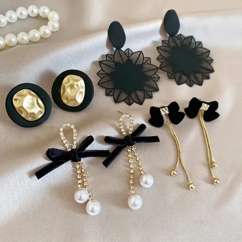 Retro Schleife Blume Herz Bär Quaste Ohrringe Mit 925 Silber Ohrstecker Legierung Strass Schmuck Für Damen