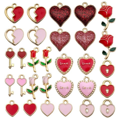 Herz Rose Legierung Emaille Anhänger Für DIY Schmuckherstellung Romantische Valentinstag Stil Armband Halskette Zubehör