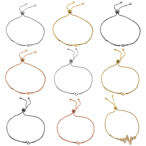 Adjustable Box Chain Bracelet Copper Minimalist Sliding Bolo Buckle DIY Jewelry Women
