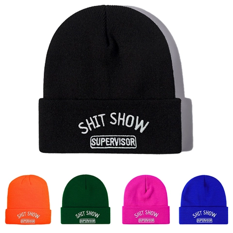 Σκούφος Beanie Shit Show Supervisor Κέντημα Ακρυλικό Πλεκτό Με Γύρισμα Ριμπ Ζεστό Χειμερινό Casual Για Άνδρες Γυναίκες