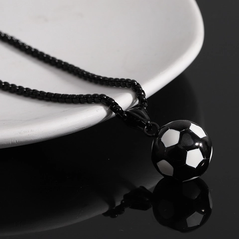 Soccer Ball Pendant Necklace Stainless Steel Enamel Sports Vintage Retro Hip Hop Jewelry For Men Women