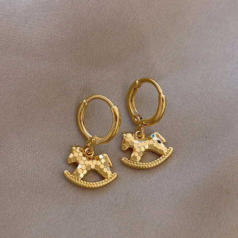 Orecchini Pendenti Con Cavallo A Dondolo Stile Cinese Vintage Con Perno In Argento E Zircone Gioielli In Rame Donna
