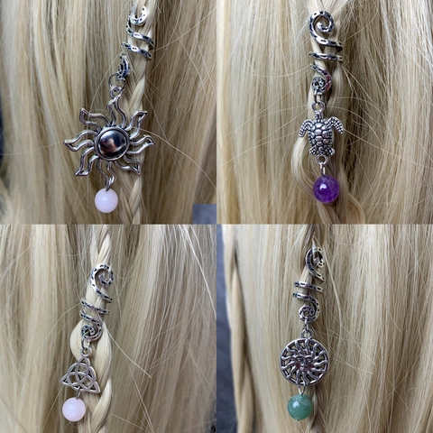 Dreadlock Braid Clips Spiral Alloy Hair Rings With Natural Stone Beads Moon Star Turtle Charms Retro Boho Ethnic Women
