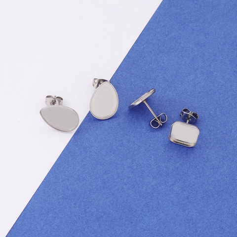Supports De Boucles D'oreilles En Acier Inoxydable Base Vierge Plateaux Goutte D'eau Carré Pour DIY Bijoux Avec Earring Post
