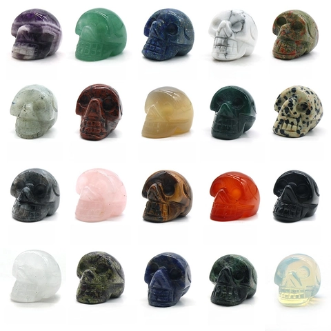 Natural Crystal Skull Carving Agate Gemstone Hand Polished Mini Ghost Head Halloween Decoration Gothic Desktop Ornament