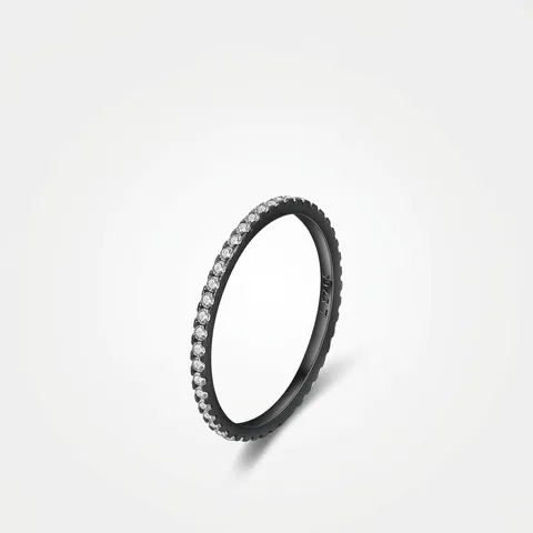 925 Sterling Silver Eternity Ring Black Gold Plated Cubic Zirconia Thin Band Stackable Minimalist For Women