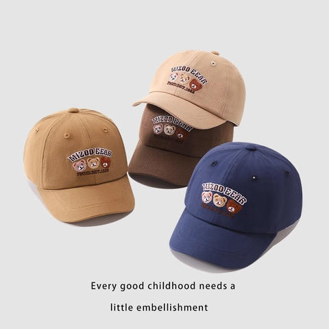 Unisex Kids Cotton Baseball Cap With Cartoon Bear Dinosaur Embroidery Adjustable Shading Hat For Boys Girls Daily Outdoor