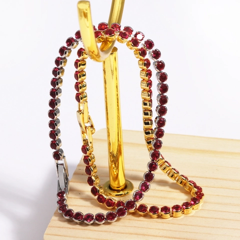 Bracciale Tennis In Rame Da Donna Zirconia Cubica Rossa Cristallo Gioielli Eleganti Per Festa Matrimonio
