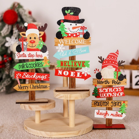 Ornamenti Scrivania Legno Natale Babbo Natale Pupazzo Neve Renna Segnale Stradale Decorazione Tavolo Per Casa Festa Natalizia