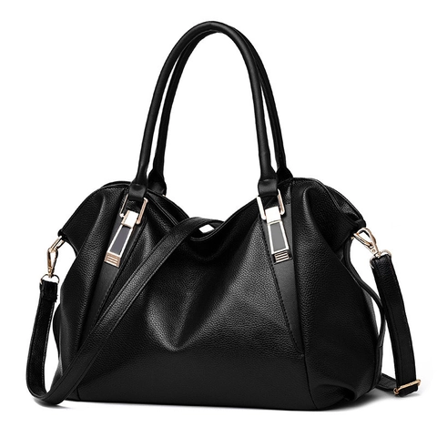 Women Large Capacity PU Leather Handbag Fashion Lychee Texture Tote Shoulder Bag With Detachable Strap Gold Hardware