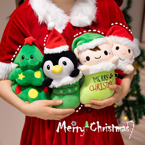 Bambola Di Peluche Natalizia Giocattolo Morbido Peluche Corto Decorazione Per Feste Babbo Natale Pinguino Albero Elfo