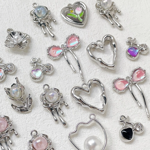 Dijes Joyería DIY Aleación Resina Perla Artificial Faux Corazón Cereza Tulipa Lazo Estilo Dulce Y2K Para Collares Pulseras Hechos A Mano