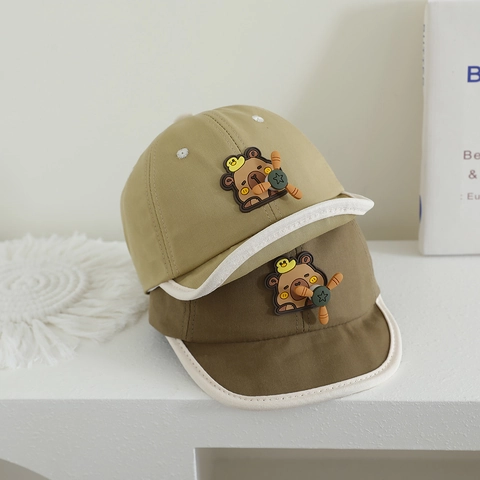 Cute Capybara Bear Peaked Cap With Rotating Windmill Propeller Cotton Blend Soft Brim Sun Hat For Baby Toddler Boys Girls