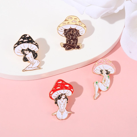 Creative Mushroom Girl Alloy Enamel Brooch Cartoon Figure Mushroom Head Pin Badge For Clothes Backpack Decor Jewelry Gift