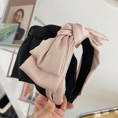 Satin Bow Wide Edge Headband Elegant Korean Style Headwear Hair Accessory For Women