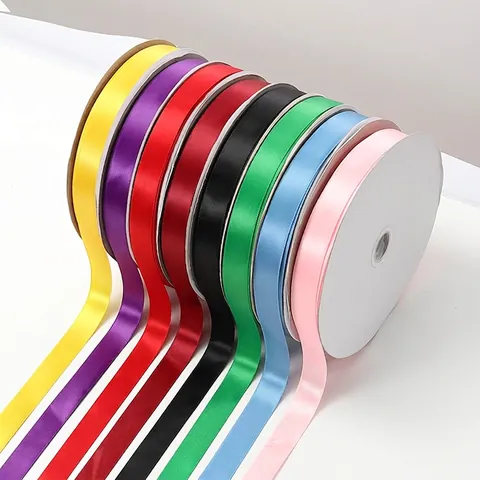 Polyester Satin Ribbon Single Sided Glossy Fabric For Gift Wrapping DIY Crafts Cake Packing Floral Decoration Solid Color