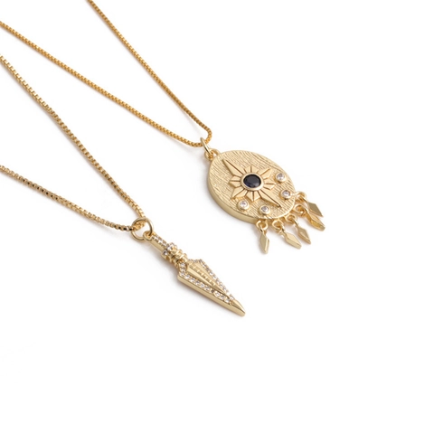 Evil Eye Anhänger Halskette Kupfer Vergoldet Zirkonia Sternenregen Sonne Mond Boho Schmuck Für Damen Geschenk