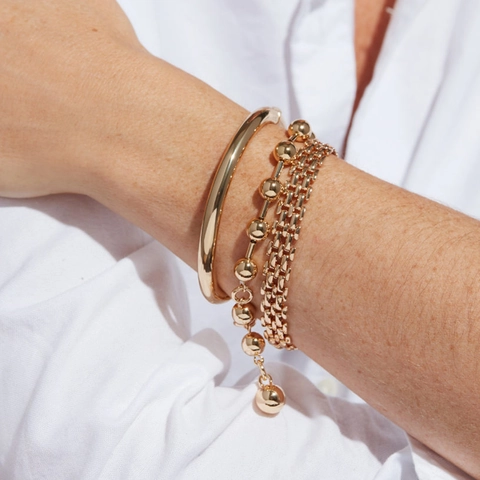 Bracciale E Manchette A Sfere Da Donna Lucidato A Specchio Placcato Oro Perle Tonde Geometriche Gioielli Di Moda Accessorio