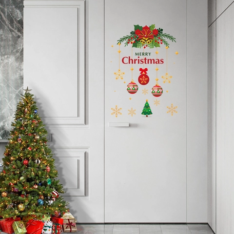 Christmas Wall Stickers PVC Merry Christmas Door Decals Removable Festive Holiday Party Decor Home Window