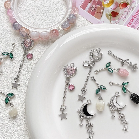 Cuore Rosa Tulipano Luna Stella Ciondoli Lega Di Zinco Strass Per DIY Creazione Di Gioielli Braccialetto Collana Accessori