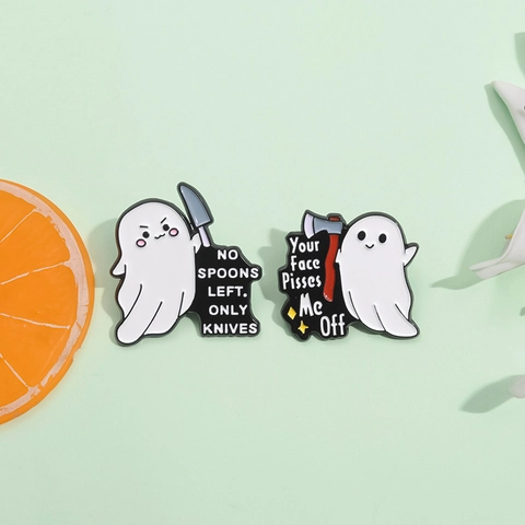 Halloween Fantasma Esmalte Broche Pin Dibujos Animados Aleación De Zinc Insignias Gótico Humor Negro Decoración De Ropa Accesorios De Fiesta