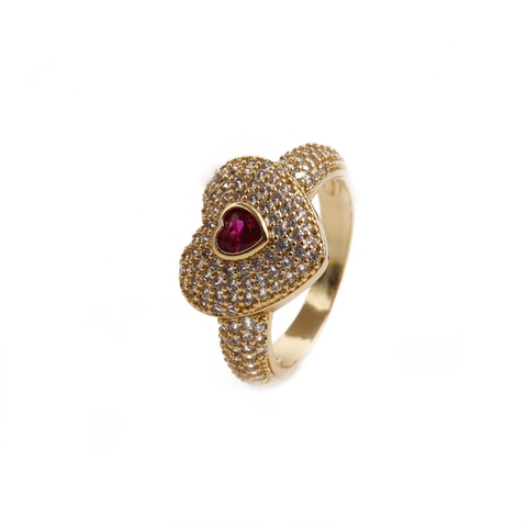 Herzring Kupfer Mikro Pavé Zirkonia Funkelnd Bunter Fingerschmuck Für Frauen Elegantes Geschenk