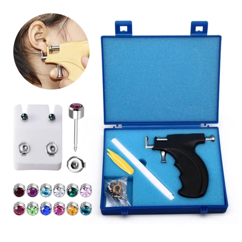 Ear Piercing Gun Tool Stainless Steel Cubic Zirconia Studs Portable Body Piercing Machine Salon Home Beauty Accessories
