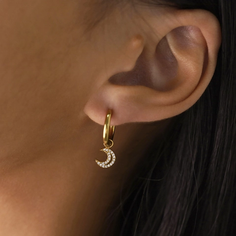 Boucles d'Oreilles Clous Lune en Acier Inoxydable avec Strass pour Femme Plaquée Or Argent Bijoux Élégants