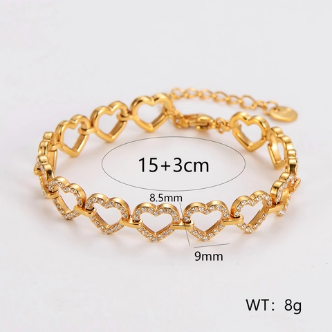 Pulsera De Eslabones En Forma De Corazón De Acero Inoxidable 304 Con Pavé De Diamantes De Imitación Joyería Elegante Ajustable Regalo Para Mujer
