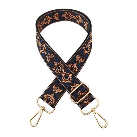 Ethnic Style Embroidered Bag Strap Adjustable Replacement Wide Shoulder Strap For Handbags Crossbody Bags With Metal Buckles