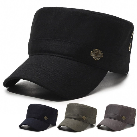 Vintage Katoenen Cadet Militaire Hoed Verstelbare Platte Pet Ademend Outdoor Zonbescherming Voor Mannen Vrouwen Sportief