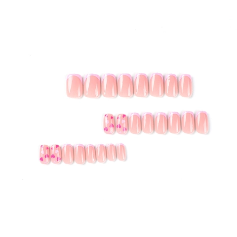 Pinkfarbene French Tip Press On Nails Mit Herzmuster Glänzend Quadratische Falsche Nägel Für Damen Tägliches Tragen Maniküre Kit