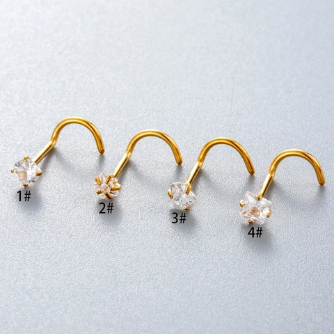 Piercing De Nariz De Titanio G23 Con Circonita Clara Redonda Cuadrada Corazón Estrella Triángulo Joyería Para Mujer