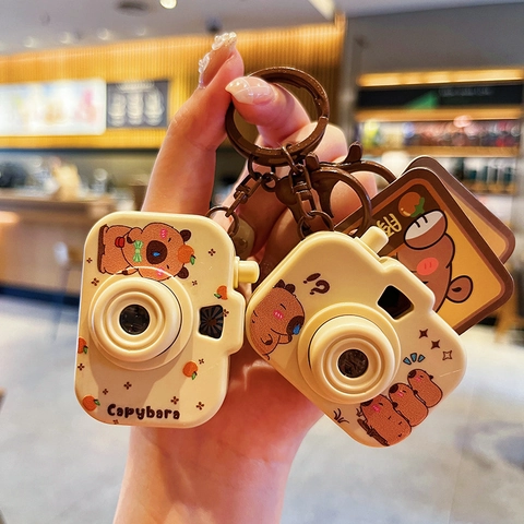 Cute Capybara Cartoon Camera Shape Keychain PVC Plastic Glowing Light Up Bag Pendant Charm Novelty Decorative Gift