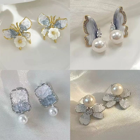 Eleganti Orecchini Lobo Fiori Farfalle Cuori Con Künstliche Perle Finte Cristalli Lega E Perno Argento Per Donne