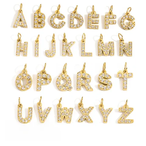 Pendentif DIY en Acier Inoxydable Zirconia Lettre Charme Or Couleur Acier Alphabet Numéro Symbole Accessoires de Fabrication de Bijoux