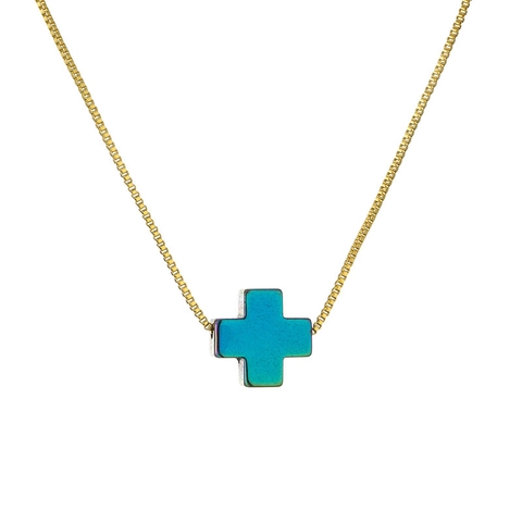 Collana Pendente Moda Rame Placcato Oro Catena Scatola Croce Conchiglia Malocchio Cuore Gioielli Geometrici Donne