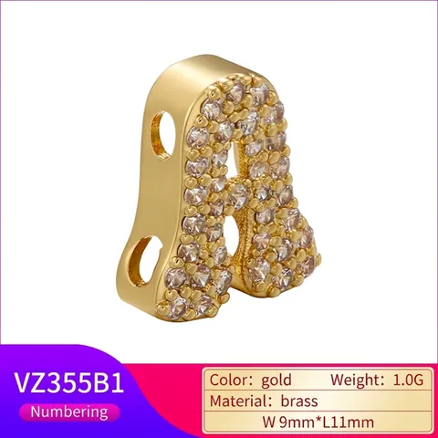 Micro Pave Cubic Zirconia Alphabet Initial Letter Charms Brass 18K Gold Plated Slider Beads For DIY Jewelry Making