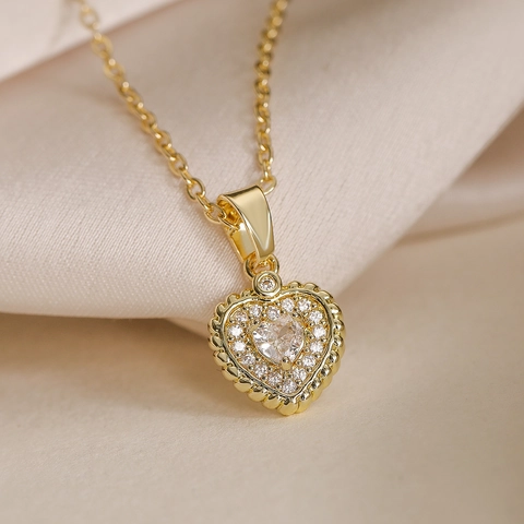 Elegante Halskette Mit Herzanhänger Kupfer Vergoldet Mit Funkelndem Zirkonia Minimalistischer Französischer Stil Für Damen