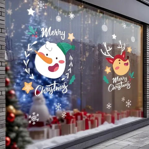 Christmas Window Clings Static Sticker PVC Double Sided Santa Snowman Reindeer Glass Door Holiday Party Home Decor