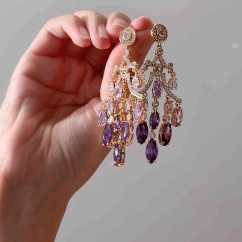 Orecchini A Lampadario Goccia D'acqua Placcati Oro 18K Rame Zircone Vintage 925 Argento Sterling Perno Per Donna