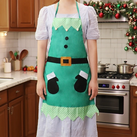 Christmas Apron Polyester Fabric Sleeveless Cartoon Santa Snowman Elf Graphic Decorative Kitchen Cooking Home Party Adult